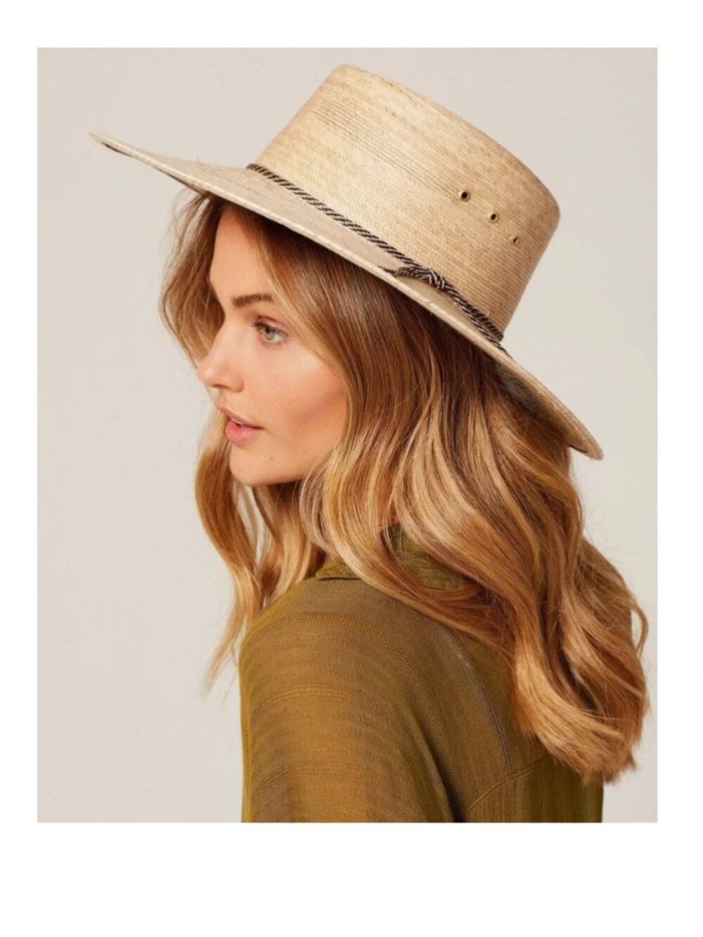 L*Space Wayne Hat Straw Paper Round Wide Brim Summer Beach Natural Tan Brown
